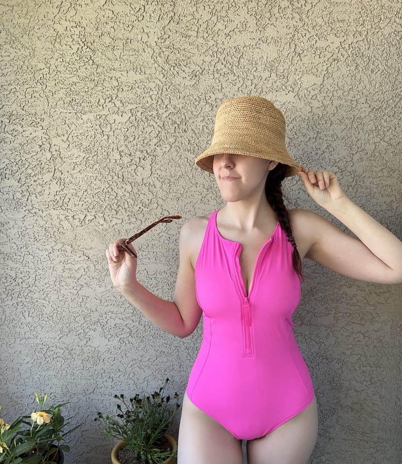 Fabletics Neon Flamingo High Tide Zip-Front One-Piece Swimsuit
