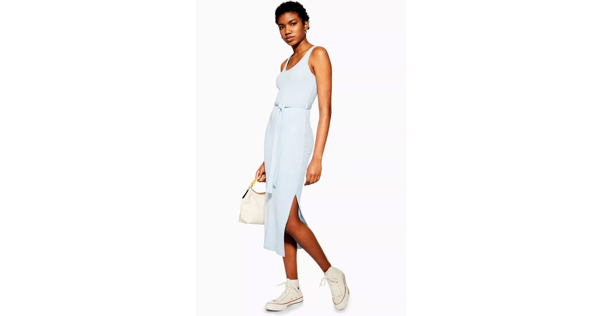 Ribbed belted column dress hot sale