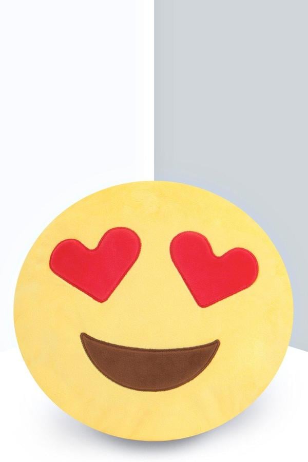 Boohoo Heart Eyes Smiley Face Emoji Cushion ($14)