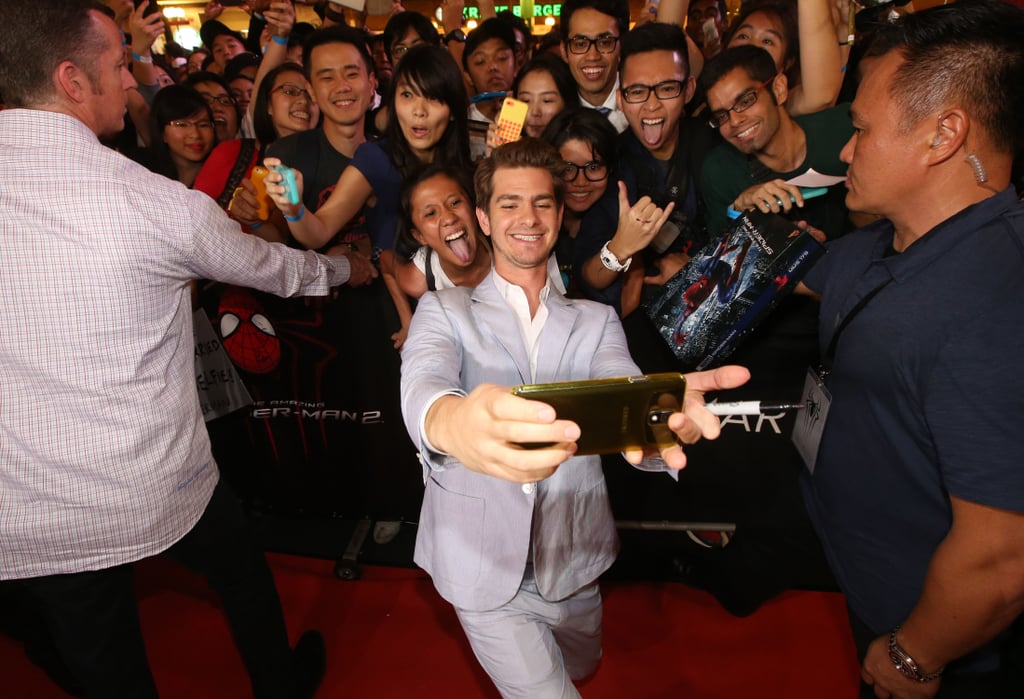 Andrew Garfield snapped a big group selfie at a fan event in Singapore in March 2014.