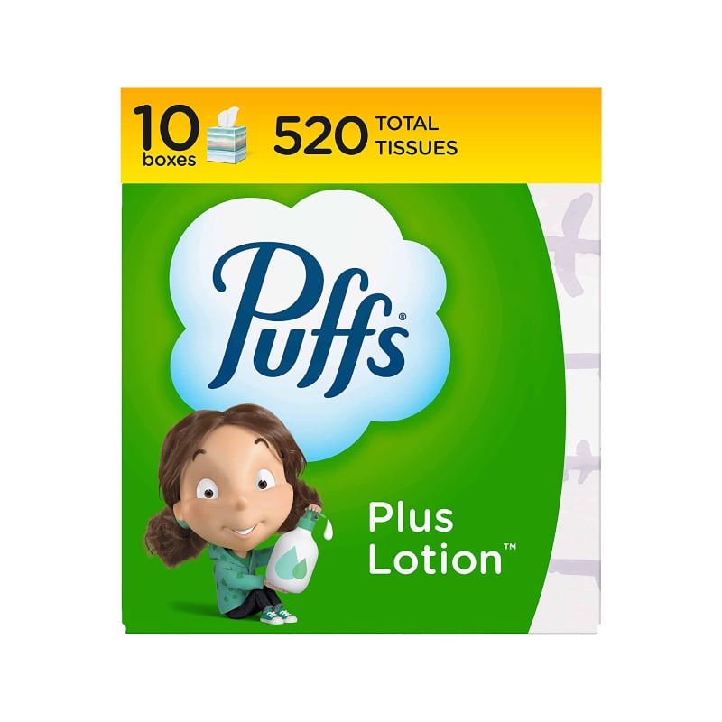 For Sniffles: Puffs Plus Lotion Facial Tissues, 10 Cubes, 52 Tissues Per Box (520 Tissues Total)