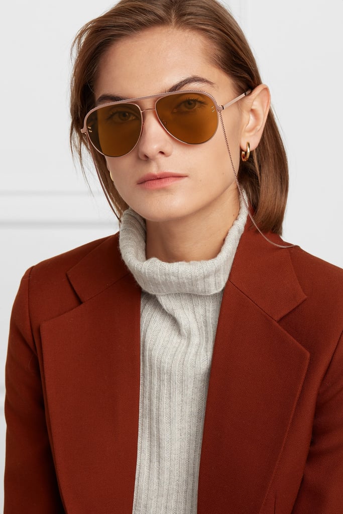 STELLA MCCARTNEY Aviator-style rose-gold-tone and acetate sunglasses