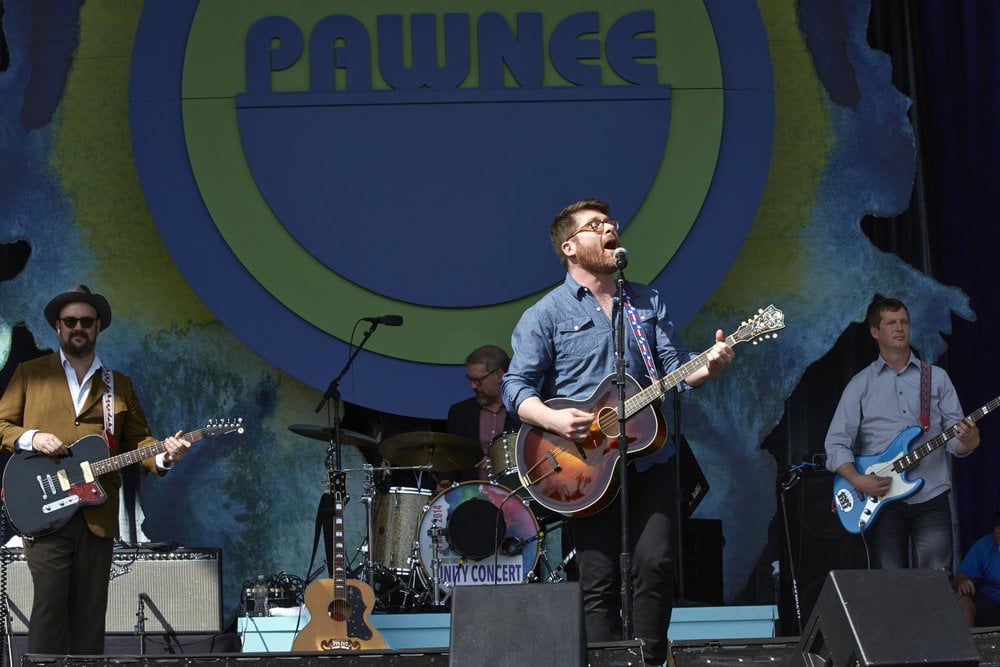 Chris Funk, John Moen, Colin Meloy, Nate Query of The Decemberists play for the Unity Concert!