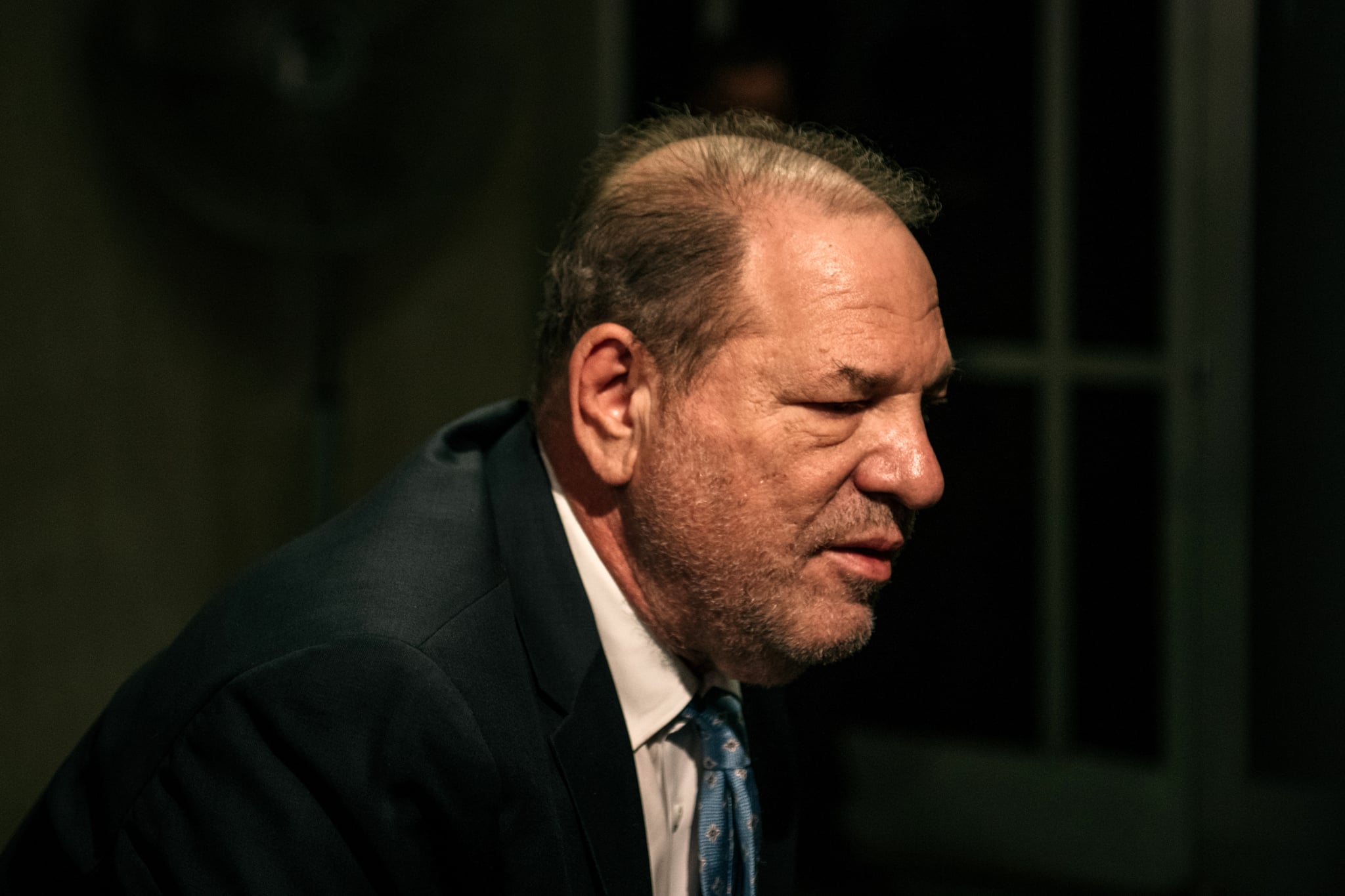 NEW YORK, NY - FEBRUARY 24: Movie producer Harvey Weinstein enters New York City Criminal Court on February 24, 2020 in New York City. Jury deliberations in the high-profile trial are believed to be nearing a close, with a verdict on Weinstein's numerous rape and sexual misconduct charges expected in the coming days. (Photo by Scott Heins/Getty Images)