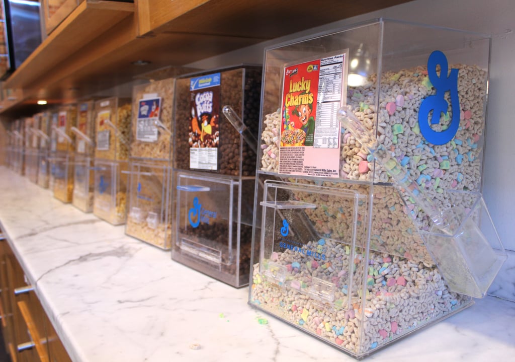 The fully stocked cereal bar is a hit among employees.