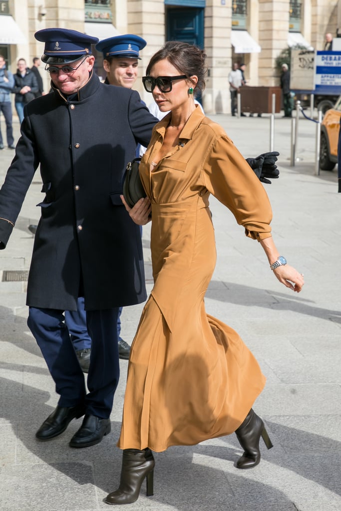 Victoria Beckham Tan Pleated Dress in Paris
