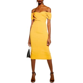 Topshop off the top shoulder wrap midi dress