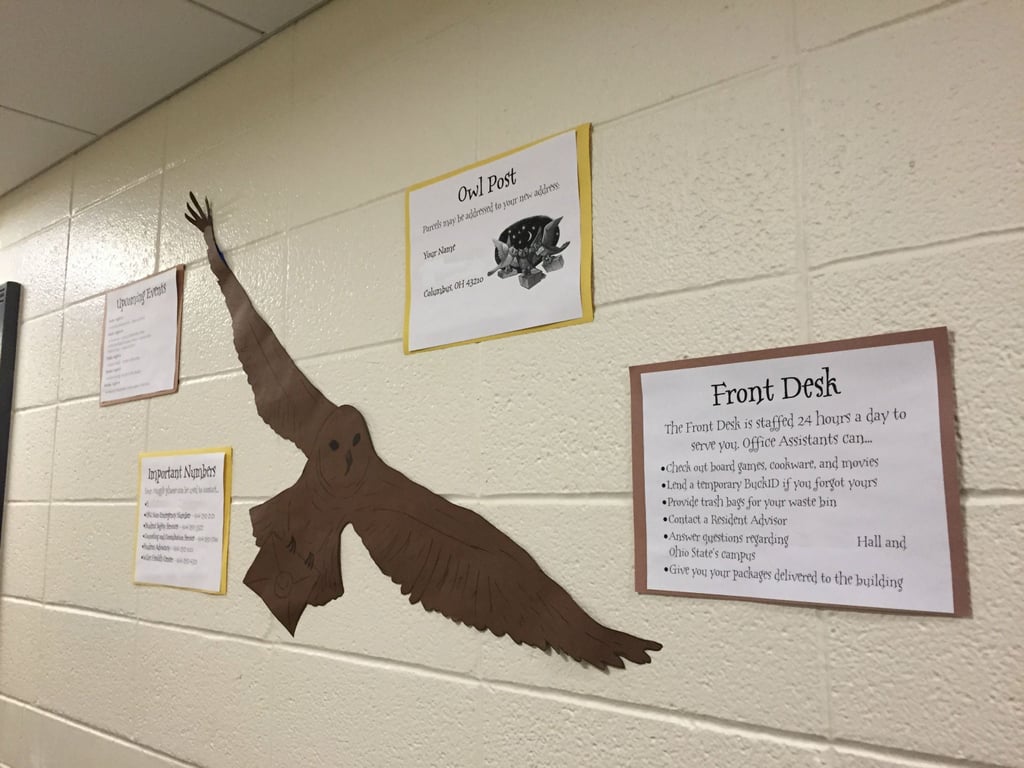 "Another cut-out, this time of an owl, surrounded by some helpful information. I tried to use more artwork from the books but couldn't find applicable ones."