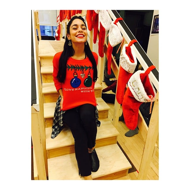 Vanessa Hudgens gave us a peek at her too-cute holiday sweater.