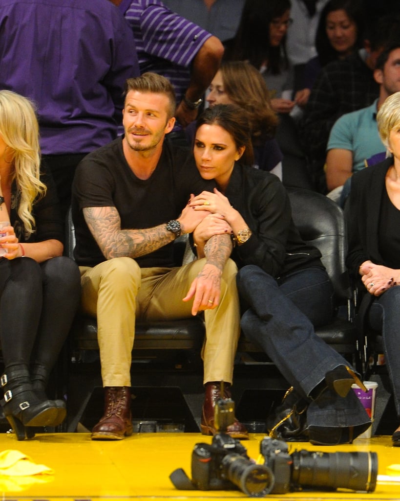 David Beckham and Victoria Beckham showed PDA during a Lakers game in May 2012.