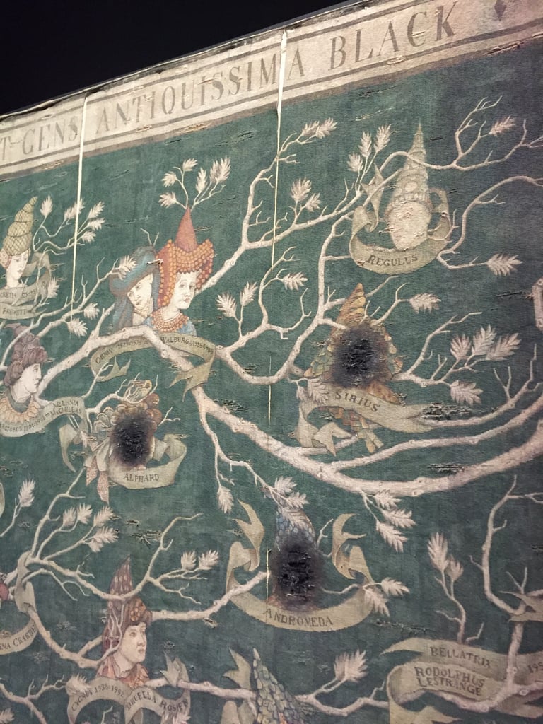 There are several ornate, handmade tapestries that were made specifically for the films, including the Black family tapestry.