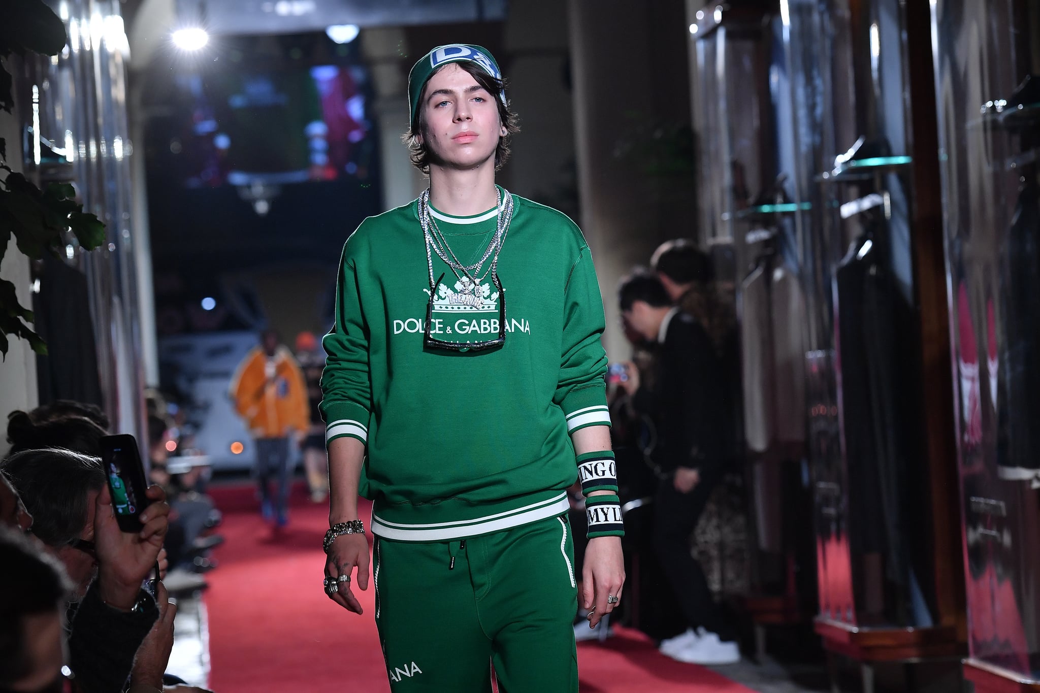 MILAN, ITALY - JANUARY 13:  Charlie Oldman walks the runway at the Dolce & Gabbana Unexpected Show show during Milan Men's Fashion Week Fall/Winter 2018/19 on January 13, 2018 in Milan, Italy.  (Photo by Jacopo Raule/Getty Images)