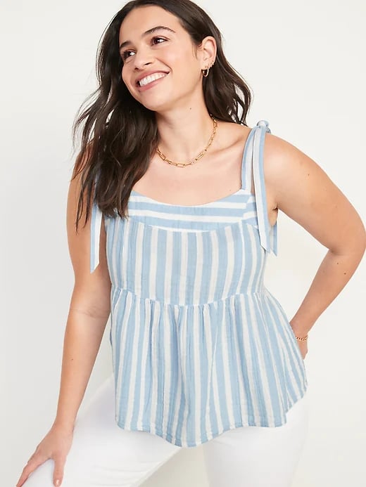 Old Navy Tie-Shoulder Striped Smocked Babydoll Cami Swing Blouse