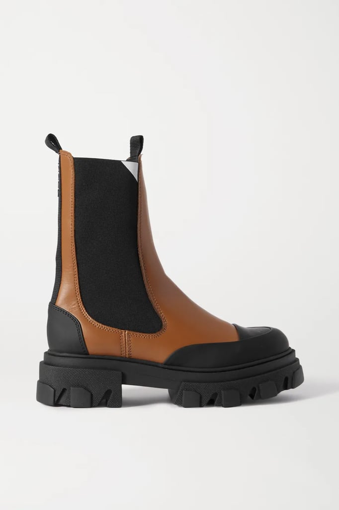 Ganni Rubber-Trimmed Leather Chelsea Boots