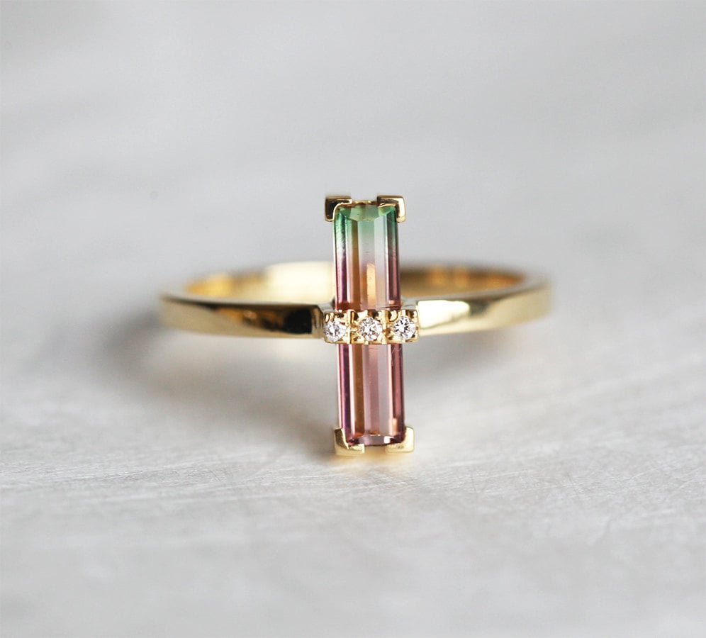 For the truly unique brides out there, consider this watermelon tourmaline engagement ring ($800) a one of its kind.