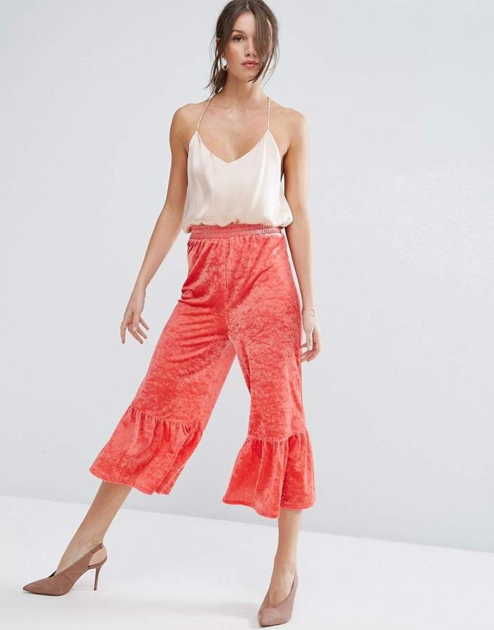 Yours wide leg velvet pants in black | ASOS