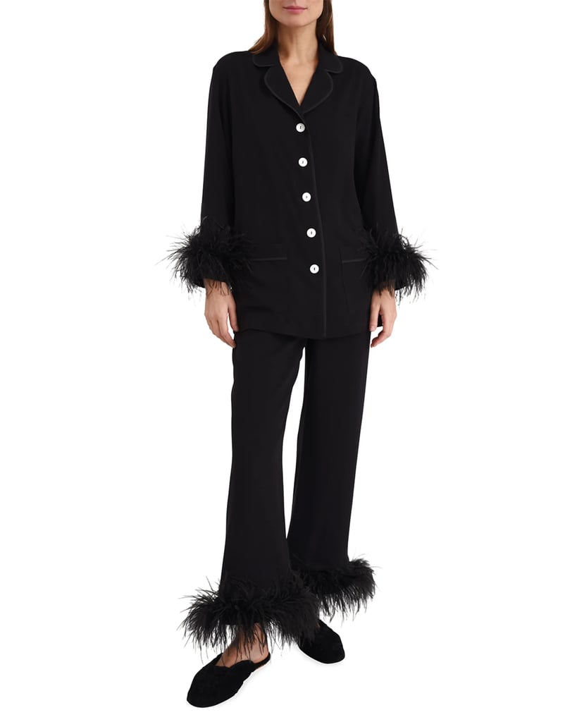 A Fancy Night In: Sleeper Party Pajama Set With Double Feather Trim