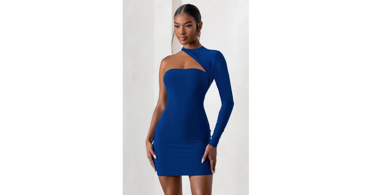 Club L London Perfect Touch | Electric Blue One Sleeve Cut Out Long Sleeve Mini Dress US 12 / Electric Blue