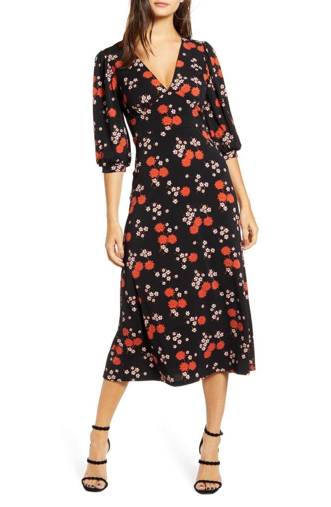 All in Favour Print Blouson Sleeve Midi Dress