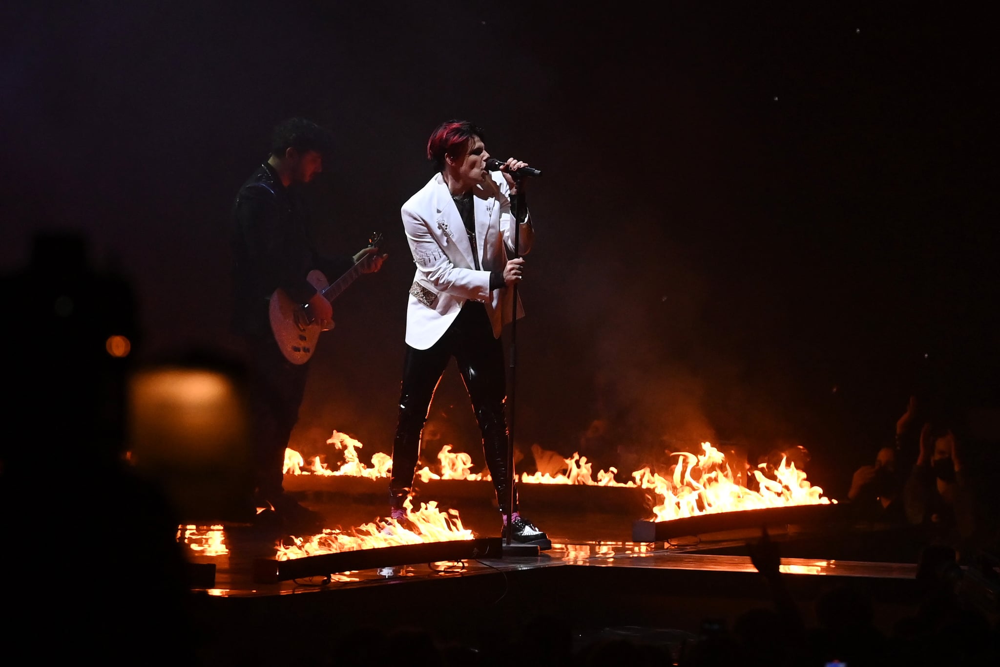 BUDAPEST, HUNGARY - NOVEMBER 14: Yungblud performs on stage during the MTV EMAs 2021 'Music for ALL'  at the Papp Laszlo Budapest Sports Arena on November 14, 2021 in Budapest, Hungary. (Photo by Kate Green/MTV/Getty Images for MTV)