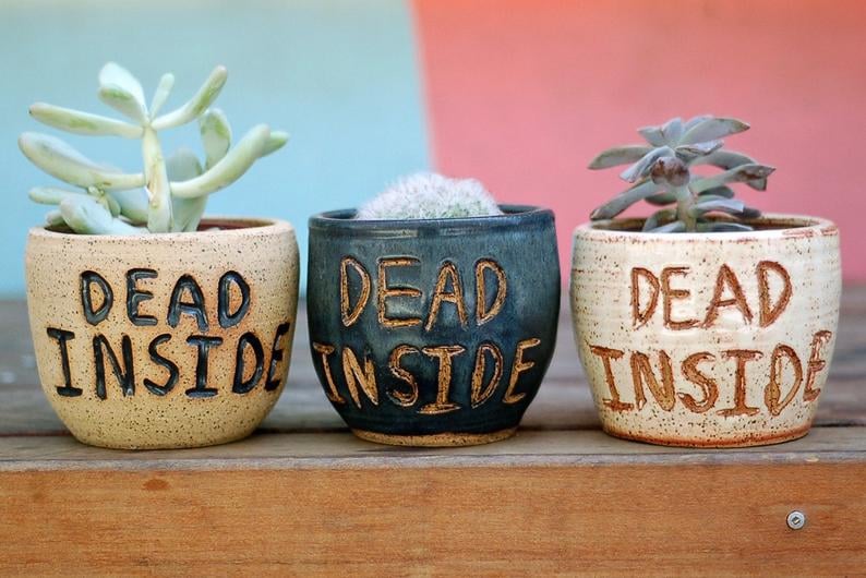 Dead Inside Halloween Ceramic Planter