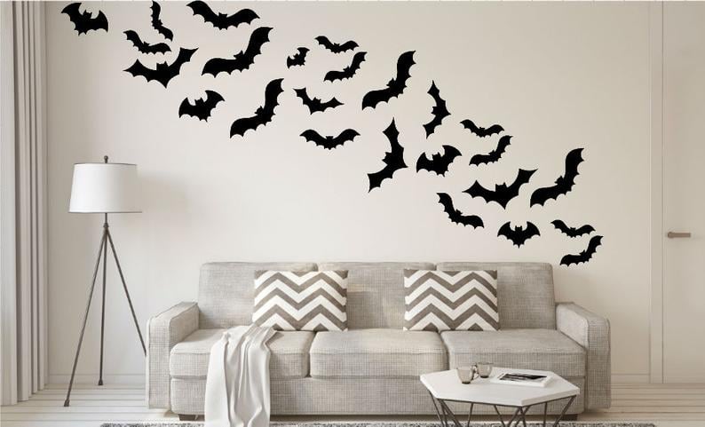 25 Flying Bats Halloween Wall Decals