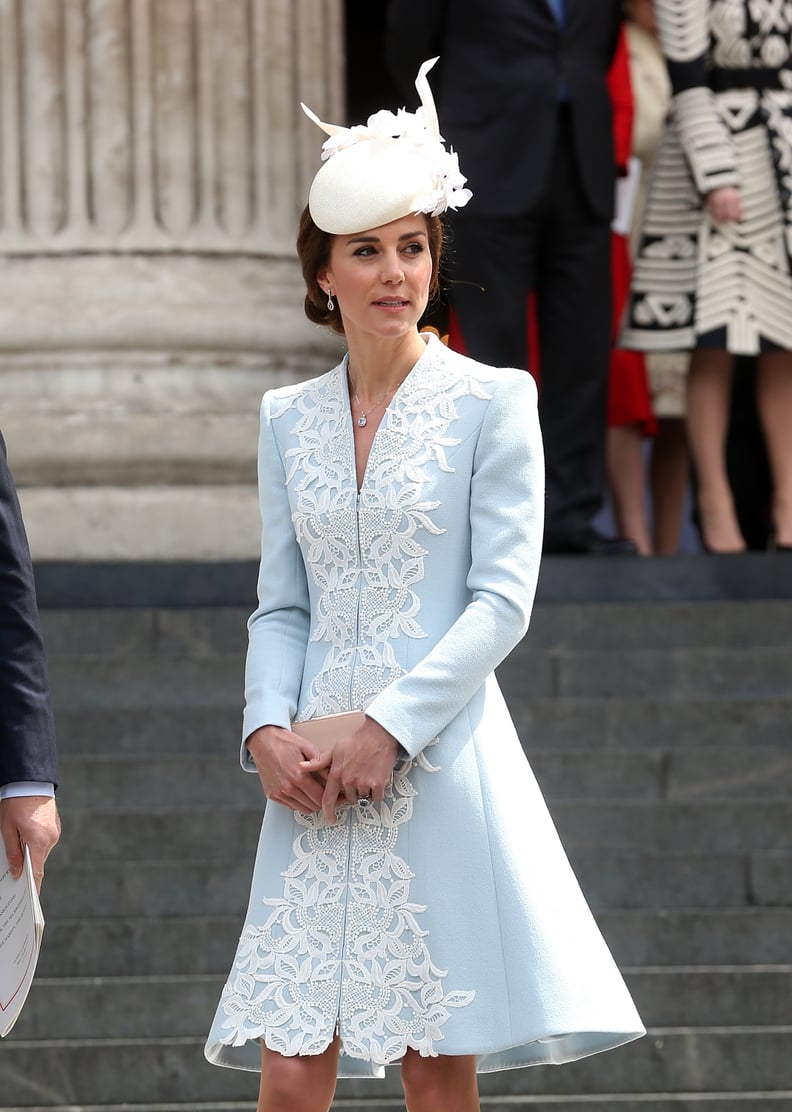 Kate Wore a Custom Catherine Walker Coat Dress That Featured Lace Details Along the Front