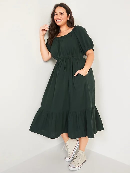 A Dress With Pockets: Old Navy Puff-Sleeve Scoop-Neck Waist-Defined Midi Dress