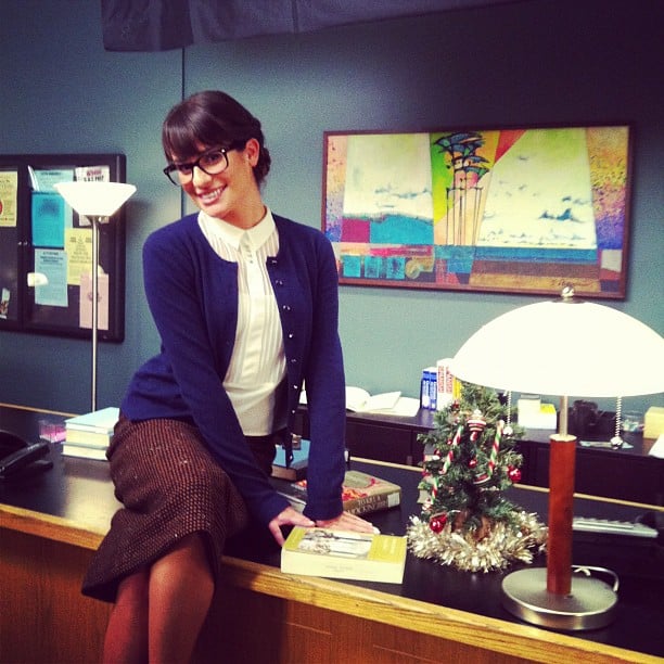 She played the sexy secretary on set and shared this cute photo with fans in November 2012.
Source: Instagram user msleamichele