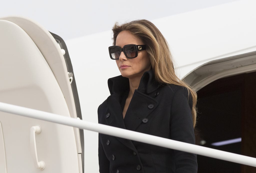 Melania completed her Norisol Ferrari coat with a pair of Gucci sunglasses at the Arlington National Ceremony, causing some Twitter users to question her fashion choice and lack of respect, since she was shielding her eyes.