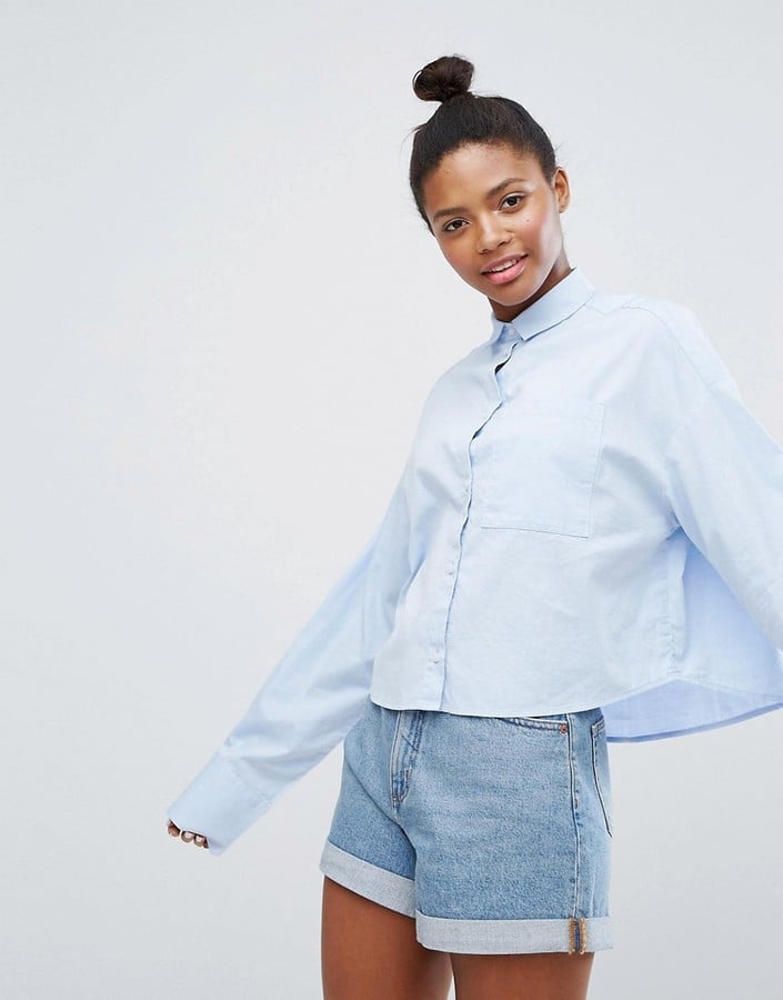 Monki Extra Long Sleeve Chambray Shirt