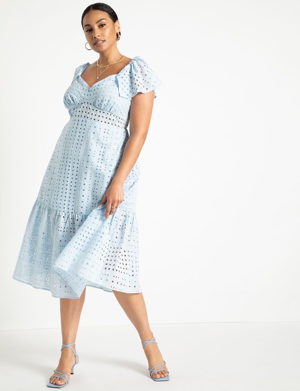 Eloquii Eyelet Dress With Sheer Detail 