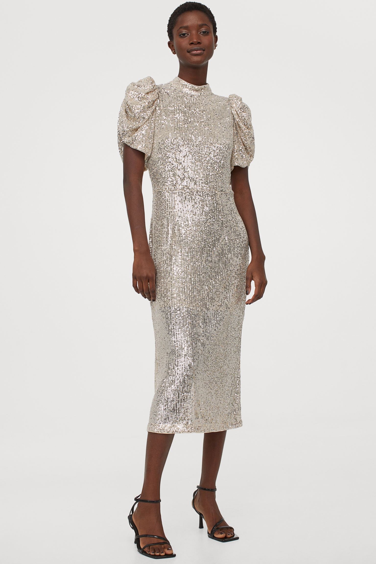 H☀M Puff-Sleeved Sequined Dress ...