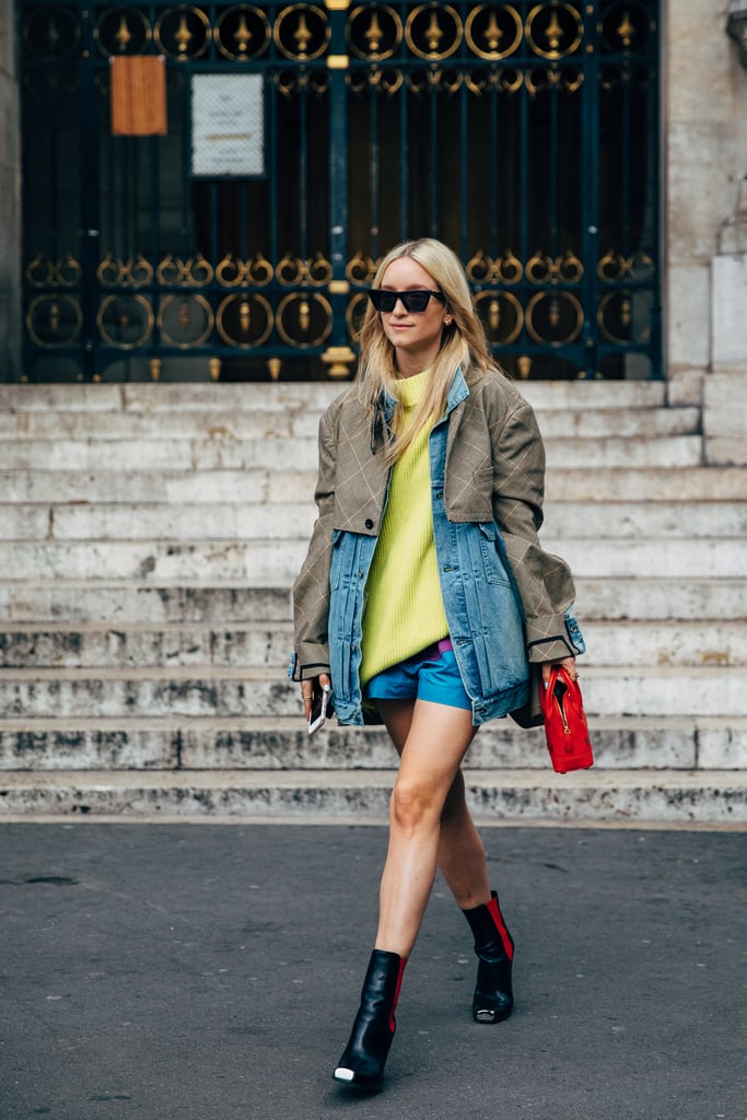Style your shorts and denim jacket with a neon top for a pop of colour.