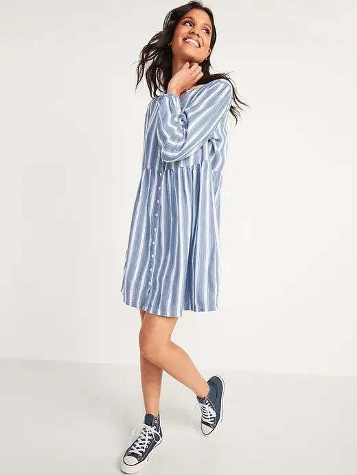 Old Navy Long Sleeve Button Down Mini Swing Dress 31 Black