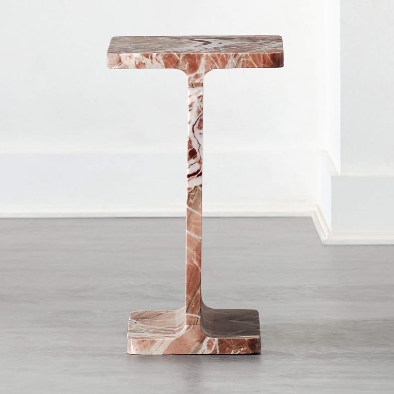 A Bold Marble Piece: CB2 Beam Pink Marble Side Table