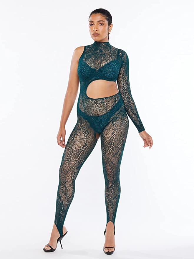 Savage X Fenty Cold-Hearted Snake Asymmetrical Lace Catsuit