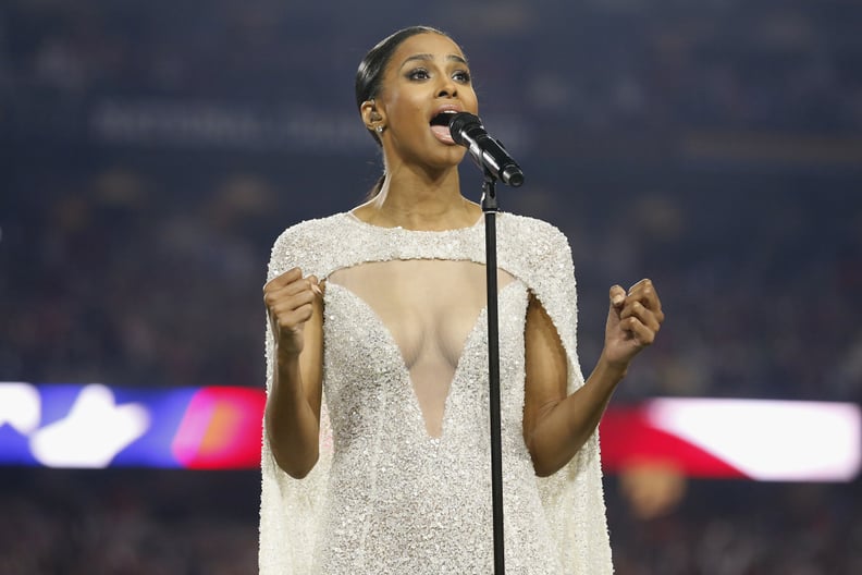 Ciara's National Championship Embellished Cape Dress