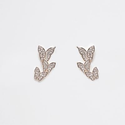 River Island Gold Diamante Butterfly Earrings