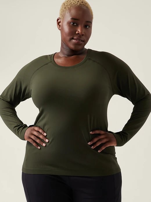 Hiit Essential Seamless Rib Long Sleeve Top-gray In Green