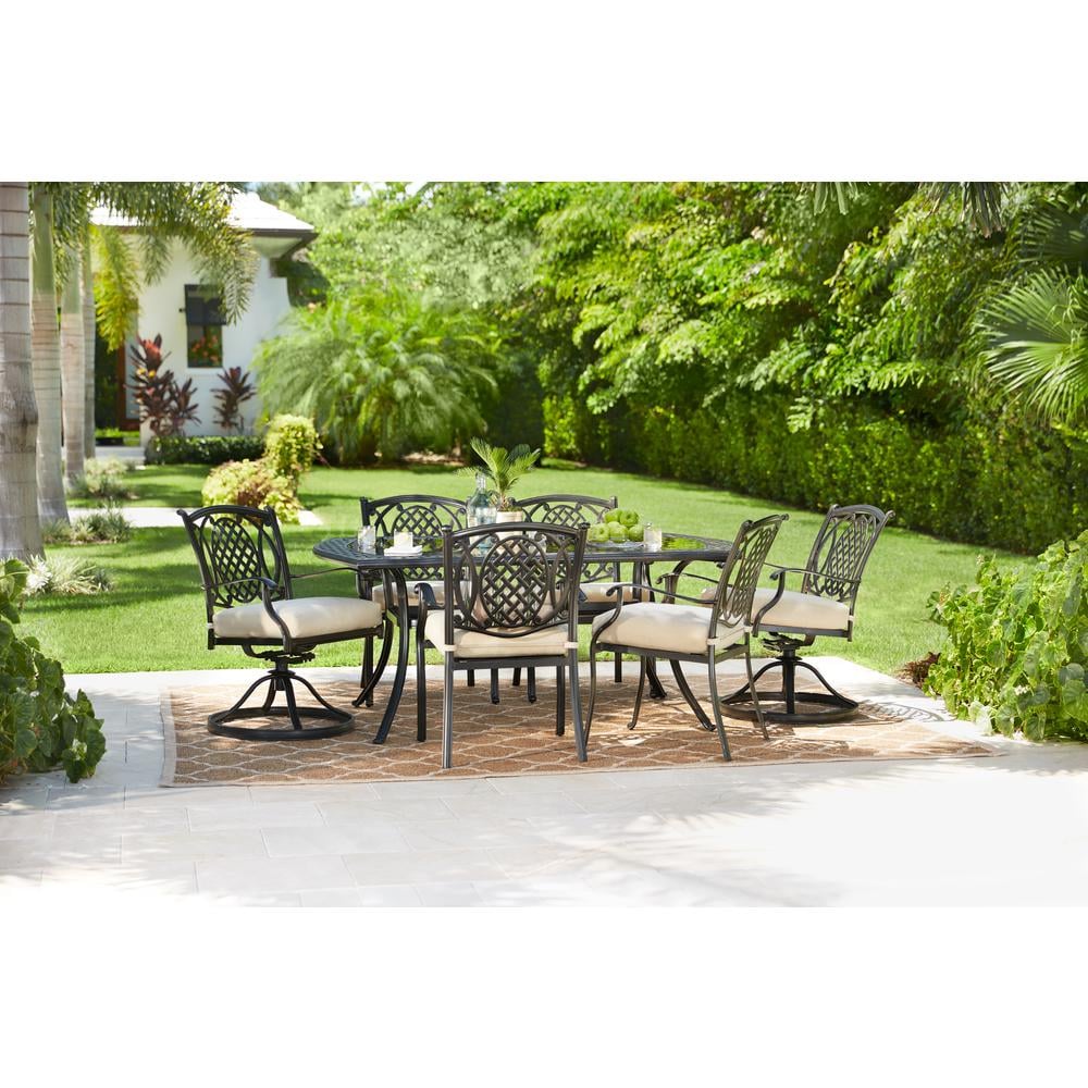 Hampton Bay Belcourt 7-Piece Metal Outdoor Dining Set With Cushions