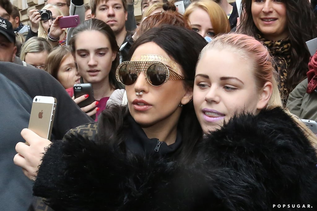 Lady Gaga took a selfie with a fan in Prague, the Czech Republic, on Sunday.