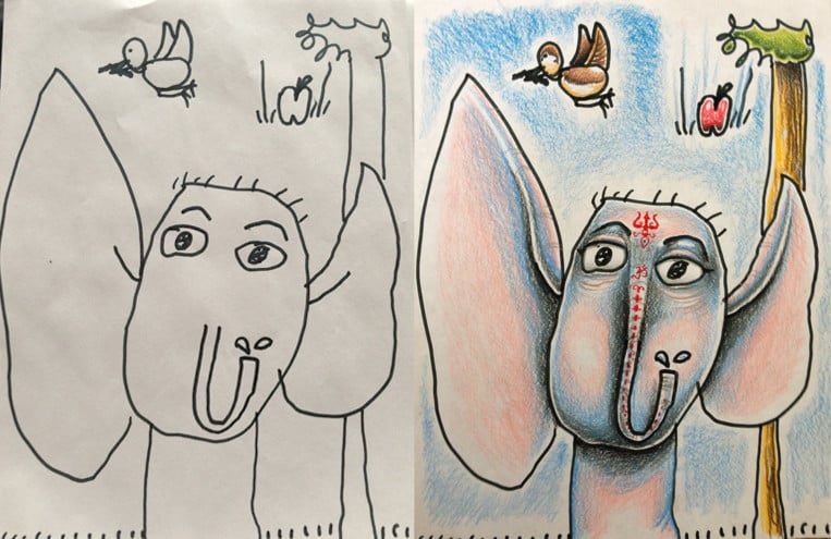 Dad Turns His Children's Sketches Into Colorful Artworks
