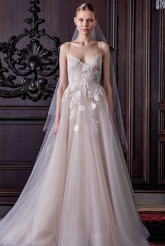Monique Lhuillier 'Severine' Chantilly Lace & Tulle Gown ($6,999) | Meghan Markle Wedding Dress ...