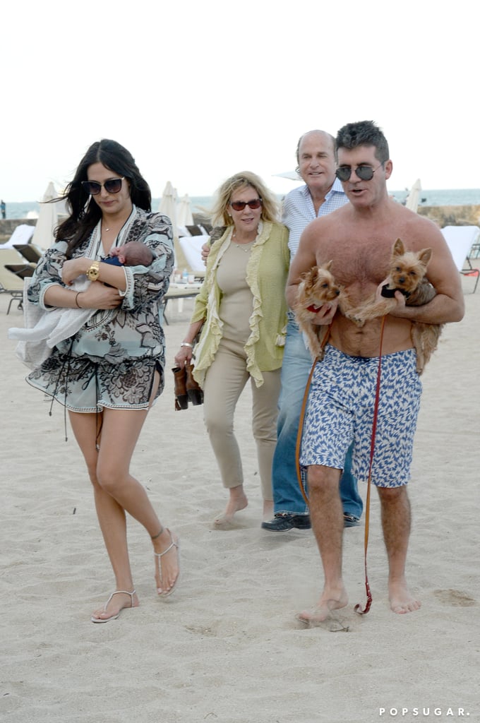 Simon Cowell and Lauren Silverman on the Beach After Birth