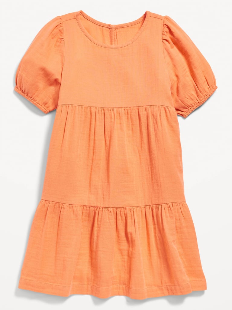 Girls Puff-Sleeve Double-Weave Swing Dress