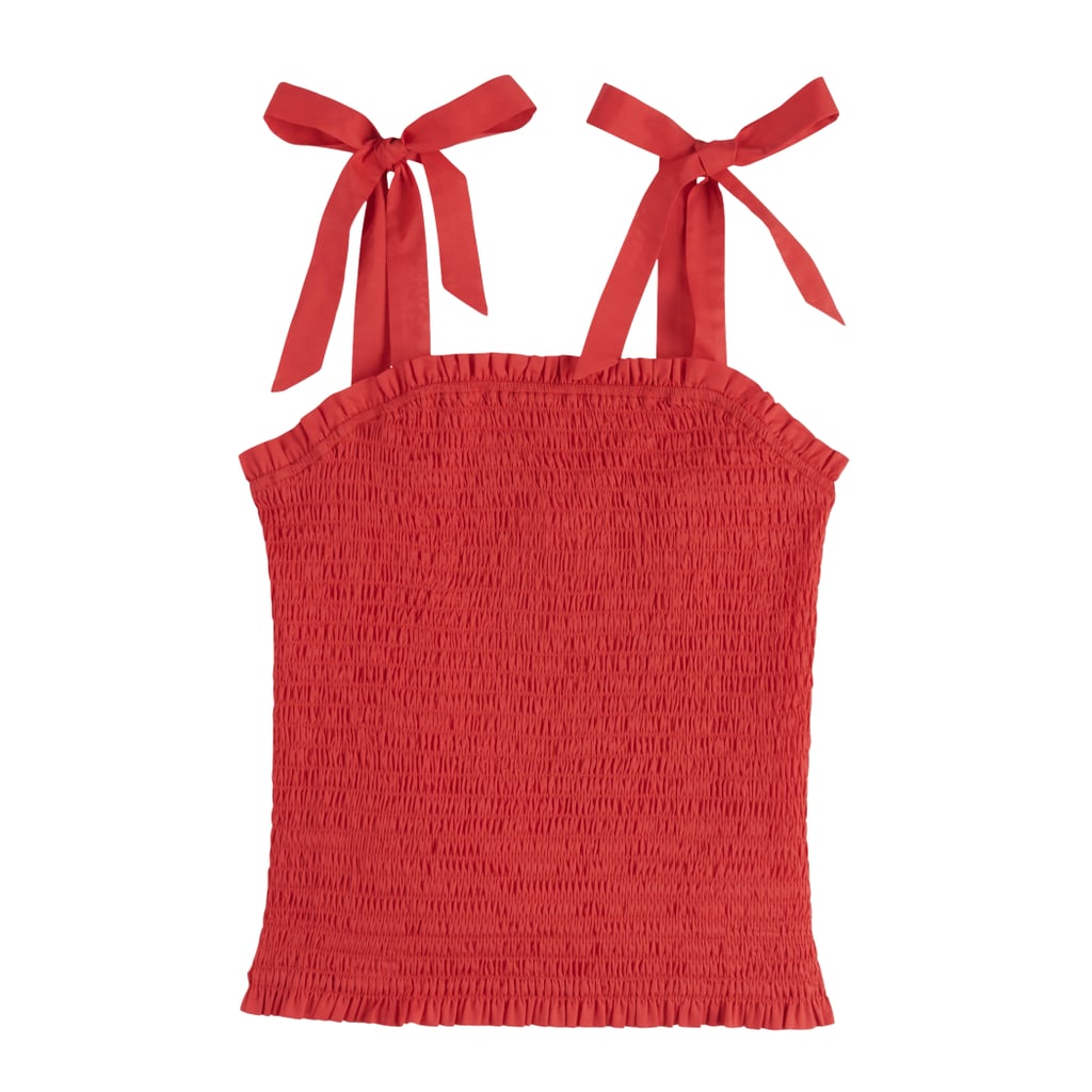 red smocked tank top