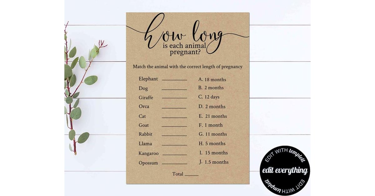 How Long Is Each Animal Pregnant Baby Shower Game | Printable Baby Shower Games | POPSUGAR ...
