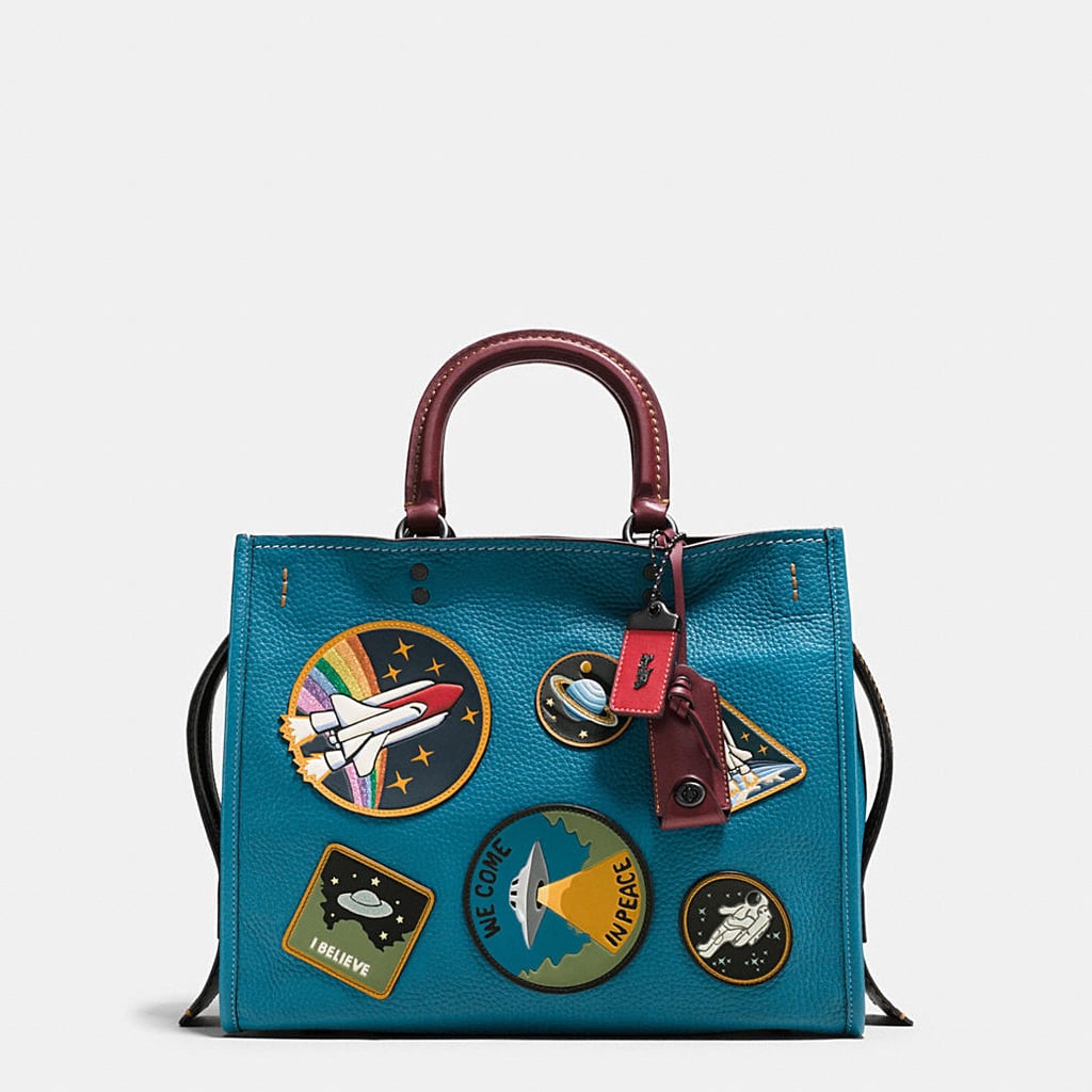 This Rogue bag in natural pebble leather with space patches ($895) will help you channel your inner martian.