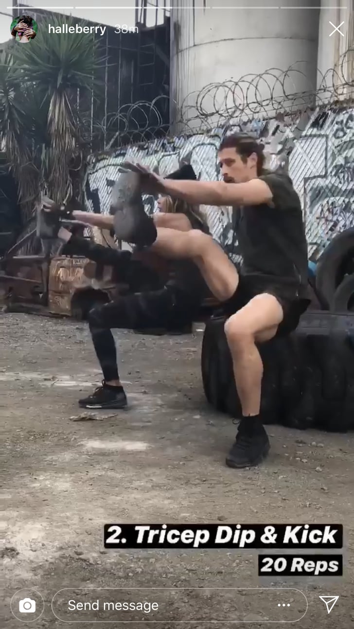 Triceps Dip and Kick Halle Berry Tire Workout POPSUGAR Fitness Photo 3